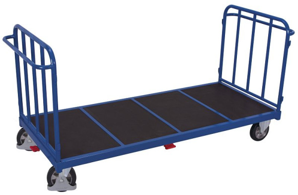 VARIOfit Doppel-Stirnwandwagen mit senkrechten Streben, Ladefläche: 1.305 x 880 mm, RAL 5010 enzianblau, Radsatz: Bereifung aus Elastikvollgummi, sw-1303