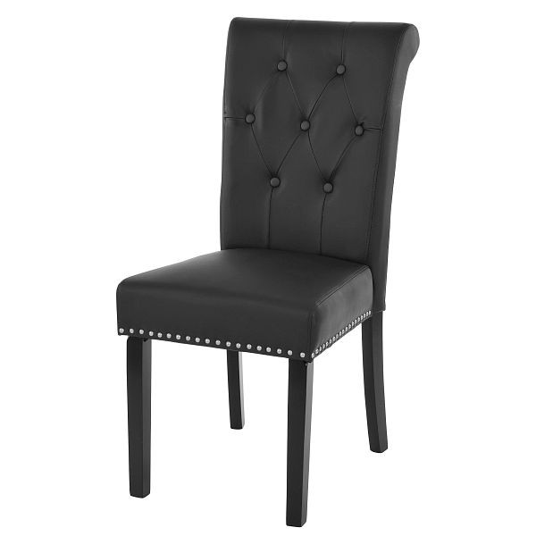Mendler 2er-Set Esszimmerstuhl Chesterfield II, Stuhl Küchenstuhl, Nieten, Kunstleder, schwarz, dunkle Beine, 38297