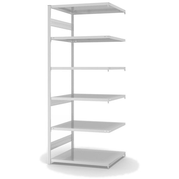 hofe Fachboden-Anbauregal, 2500x800x1000 mm, 6 Fachebenen, RAL 7035, 330 kg Fachlast, 2100 kg Feldlast, zweiseitige Bedienung, HKA25810AS