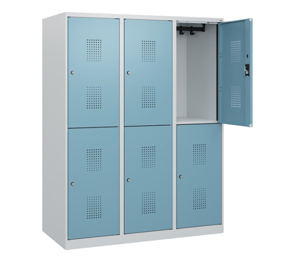 C+P Doppelstöckiger Spind Evolo PLUS, 6 Fächer, 1530x1200x500mm, 7035/0010, Zylinderschloss, 0493005-32 S10035