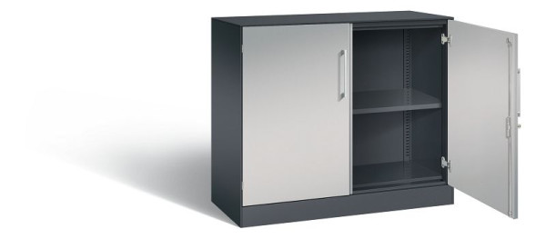 C+P Sideboard mit Flügeltüren Asisto, H915xB1000xT435mm, Farbe: Schwarzgrau / Weißaluminium, Bügelgriff, 2 OH, 141052-000 S10156