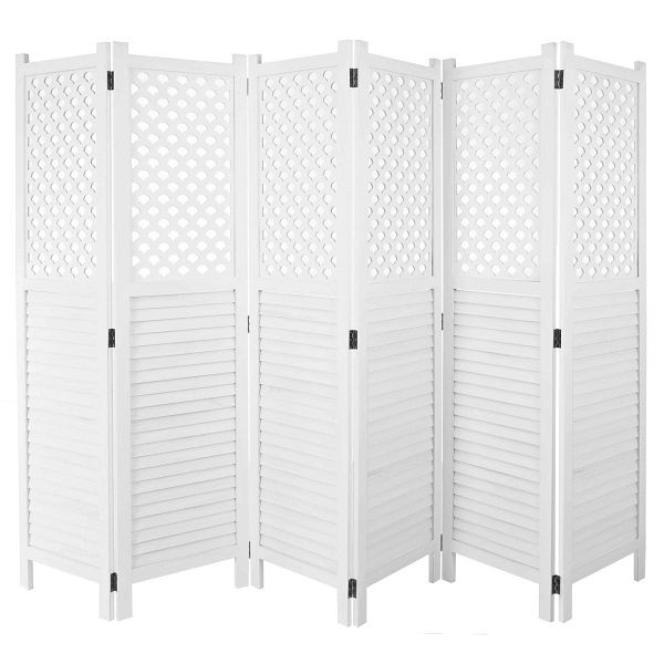 Mendler Paravent HWC-A84, Raumteiler Trennwand Sichtschutz, Ornamente 170x245cm, weiß, 59916
