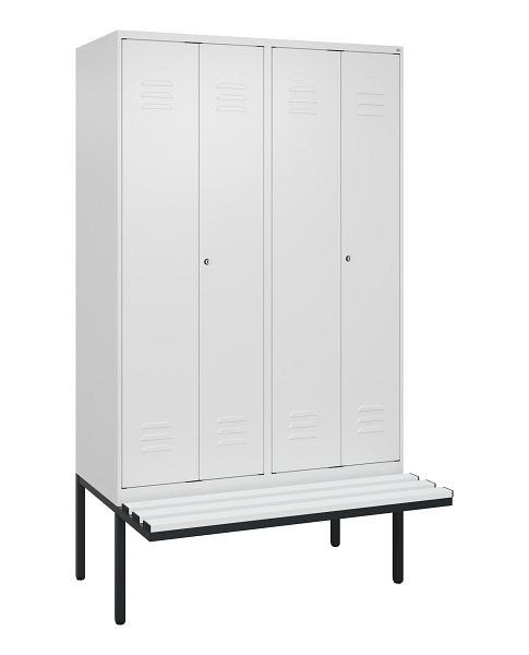 C+P Umkleidespind Classic PLUS SW, 4 Abteile, 2120x1200x815mm, 9016/9016, Zylinderschlösser, Untergestell & Sitzfläche, 0800427-40 S10029