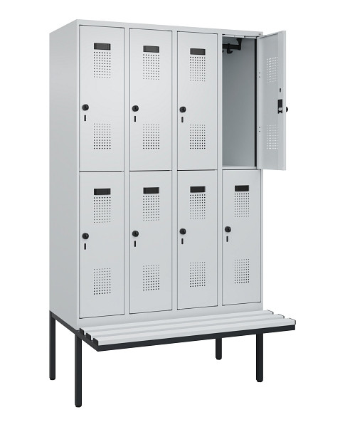 C+P Doppelstock-Spind Evolo PLUS, Bank, 8 Fächer, 2120x1200x815mm, 7035/7035, Drehriegel, Sitzfläche Kunststoff, 0493407-40 S10094