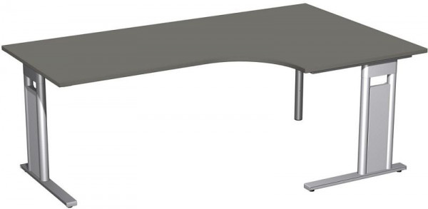 geramöbel PC-Schreibtisch rechts starr, C Fuß Blende optional, 2000x1200x720, Graphit/Silber, N-648321-GS