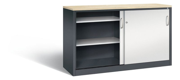C+P Sideboard mit Schiebetüren Acurado, H1000xB1600xT500mm, Farbe: Schwarzgrau / Lichtgrau, Bügelgriff, 2156-00 S10128