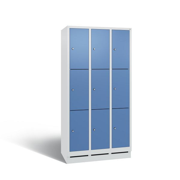 C+P Schließfachschrank Evolo, 9 Fächer, H1800xB900xT500 mm, Grau/Fernblau, 48020-303 S10263