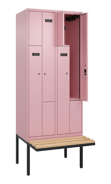 C+P Z-Spind Evolo PLUS, Bank, 4 Fächer, 2120x800x815mm, 3015/3015, Zylinderschloss, Sitzfläche Holz, 0490437-224 S10051