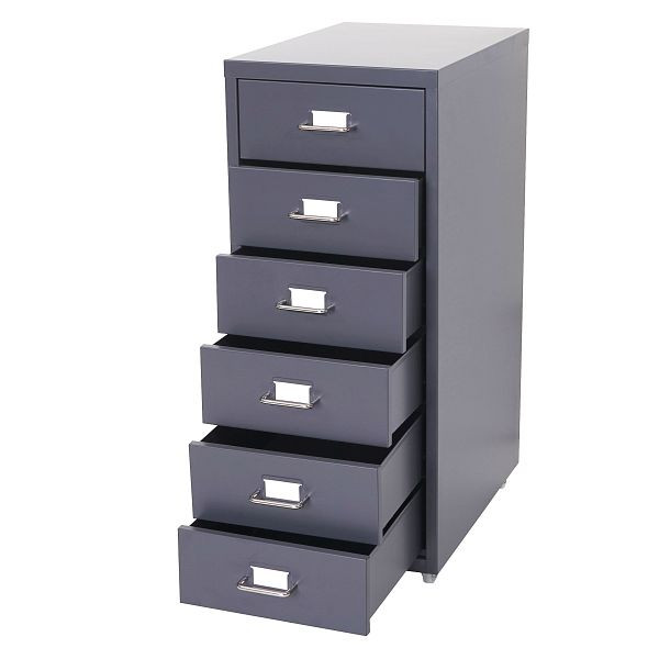 Mendler Rollcontainer Boston T851, Schubladenschrank Stahlschrank, 69x28x41cm 6 Schubladen, dunkelgrau, 55300