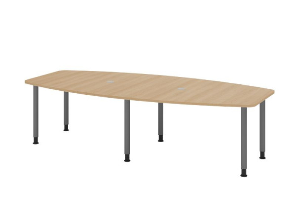 Hammerbacher Konferenztisch KT28C, 280 x 130 cm, Platte: Eiche, 25mm dick, Sechs-Fuß-Gestell graphit, Rundrohr 6 cm, Arbeitshöhe 72-74 cm, VKT28C/E/G