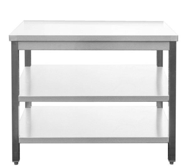 A&S Gastro Edelstahl Arbeitstisch verschweißt, Tiefe 800mm, mit Grundboden & Zwischenboden, AISI 304, 400 x 800 x 850 mm, ARTGZ048