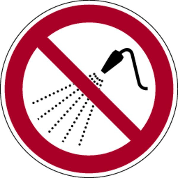 Schilder Klar Verbotszeichen Mit Wasser spritzen verboten DIN EN ISO 7010-P016, 100 mm Folie selbstklebend, 1402/61