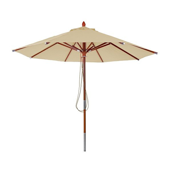 Mendler Gastronomie Holz-Sonnenschirm HWC-C57, Gartenschirm, Polyester/Holz 14kg, rund Ø3m Seilzug stoßsicher, creme, 66523