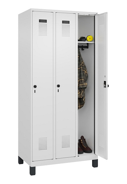 C+P Spind Evolo PLUS, mit Füßen, 3 Abteile, 1950x900x500mm, 9016/9016, Verschluss Drehriegel, Ablageböden 3, 049010-30 S10020