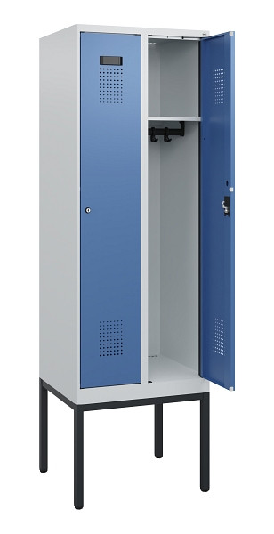 C+P Spind Evolo PLUS, Gestell, 2 Abteile, 1950x600x500mm, 7035/5023, Zylinderschloss, 0490305-20 S10033