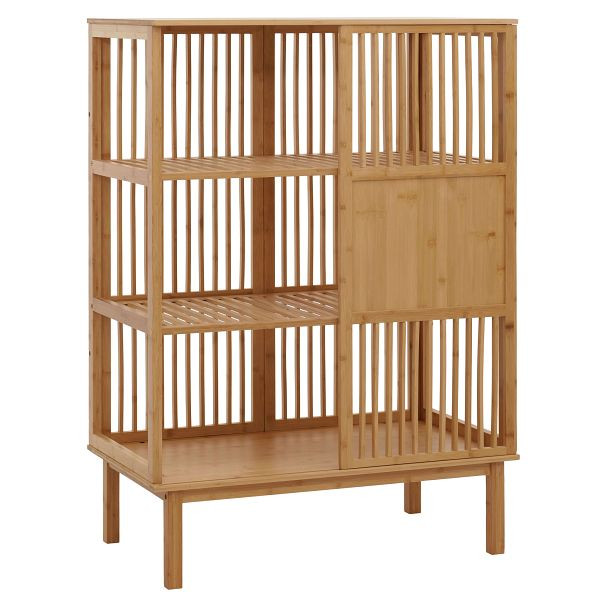 Mendler Bambus Standregal HWC-N81, Badezimmerschrank Badschrank Badregal Kommode, 3 Regalböden Schiebetür FSC® 115x80x45cm, 109589