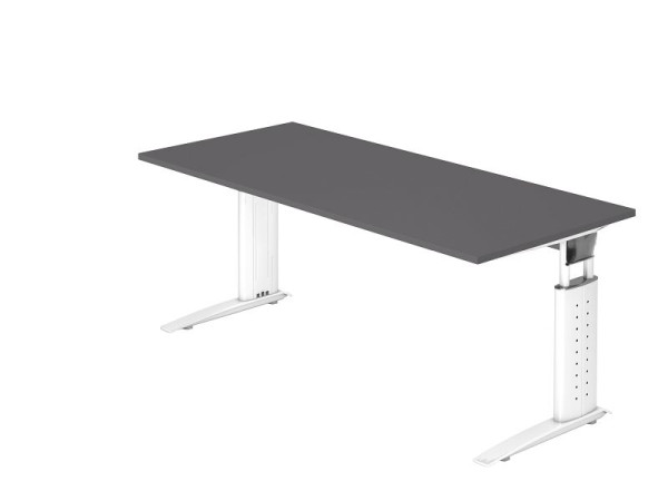 Hammerbacher Schreibtisch C-Fuß 180x80cm Graphit/Weiß, Arbeitshöhe 68-86 cm einstellbar, VUS19/G/W