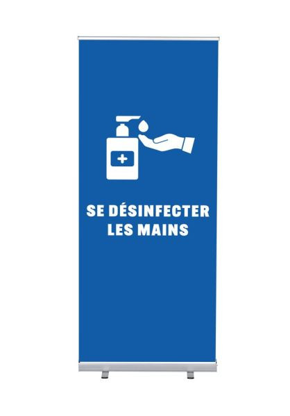 Showdown Displays Roll-Banner Budget 85 Komplettset Hände desinfizieren Blau Französisch, RBB085LSFI611