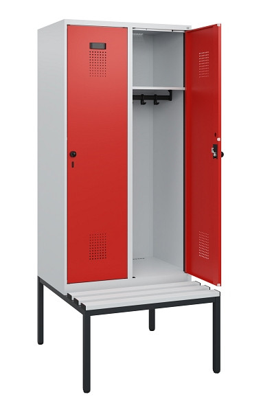 C+P Spind Evolo PLUS, 2 Abteile, 1950x800x815mm, 7035/3020, Drehriegel, Sitzfläche Kunststoff, Sitzbank, 0490505-22 S10059