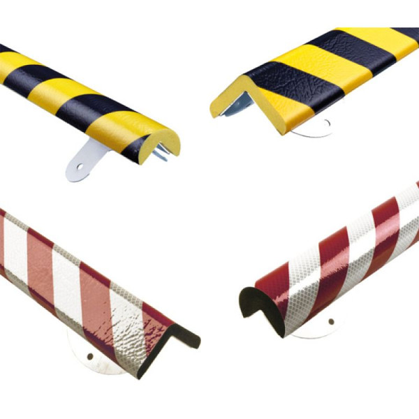 Stein HGS Eckschutz -Protect- Knuffi® mit Edelstahlbasis, extrem abriebfest, Kreis 35/35 mm, Länge 500mm, gelb/schwarz, mit 4 Laschen 60x100 mm, Bohrung Ø 7 mm, 33357