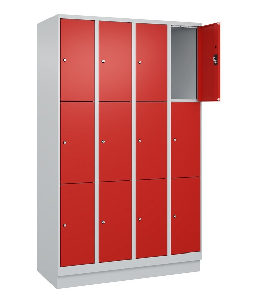 C+P Schließfachschrank Evolo PLUS, mit Sockel, 12 Fächer, 1950x1200x500mm, 7035/3020 Verkehrsrot, Abteile 4, Abteilbreite 300 mm, 049020-403 S10005