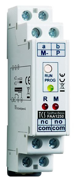 TCS Türöffner-Relais zum gezielten Türöffnen bei mehr als 1 Außenstation für 32 Wohneinheiten, Hutschiene 1 TE, FAA1250-0400
