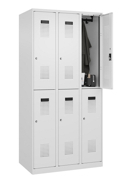 C+P Doppelstöckiger Spind Evolo PLUS, 6 Fächer, 1850x900x500mm, 9016/9016, Zylinderschloss, 049300-30 S10047