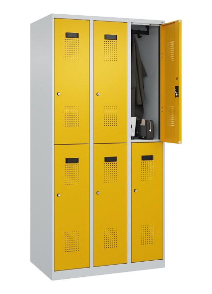 C+P Doppelstöckiger Spind Evolo PLUS, 6 Fächer, 1850x900x500mm, 7035/1004, Zylinderschloss, 049300-30 S10027