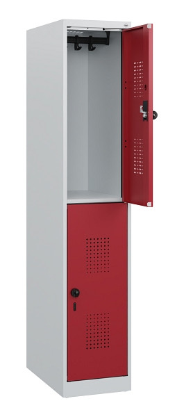C+P Doppelstöckiger Spind Evolo PLUS, 2 Fächer, 1530x300x500mm, 7035/3003, Drehriegel, 0493005-10 S10004