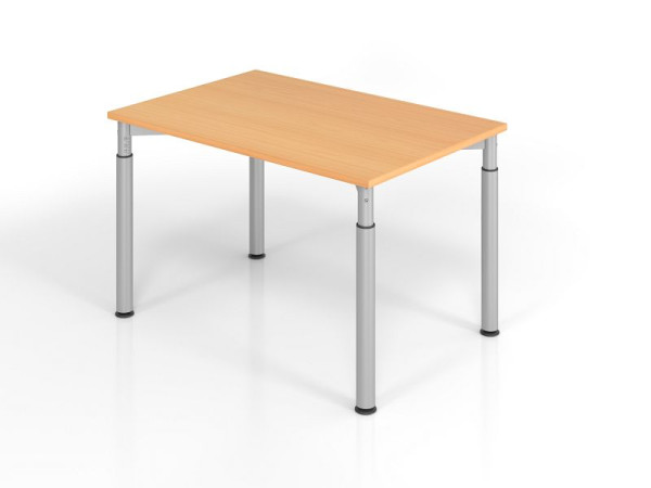 Hammerbacher Schreibtisch YS12, 120 x 80 cm, Platte: Buche, 25 mm dick, ABS-Dickkante, Rechteckform, Silber, VYS12/6/S