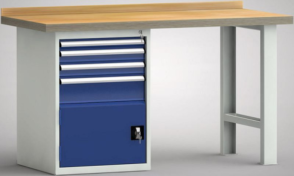 KLW Standard-Werkbank - 1500 x 700 x 840 mm L x T x H, links 50EA/2x75EA/150EA/Türe 350 mm, WS515N-1500M40-E1920