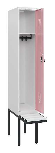 C+P Spind Evolo PLUS, 1 Abteil, 1950x300x815mm, 9016/3015, Drehriegel, Sitzfläche Kunststoff, 0490405-10 S10072