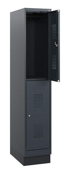 C+P Doppelstöckiger Spind Evolo PLUS, Sockel, 2 Fächer, 1630x300x500mm, 7016/701, Zylinderschloss, 0493205-10 S10043