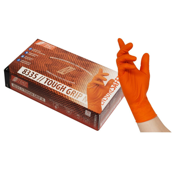 NITRAS TOUGH GRIP N, Nitril-Einmalhandschuhe, orange, Box, Größe: XL, VE: 10 x 50 Stück, 8335-XL