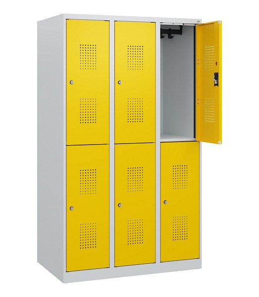 C+P Doppelstöckiger Spind Evolo PLUS, 6 Fächer, 1530x900x500mm, 7035/1023, Zylinderschloss, 0493005-30 S10020
