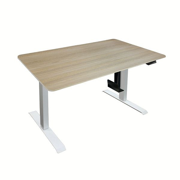 HOME DELUXE Höhenverstellbarer Schreibtisch elektrisch LUMINA mit PC-Halterung - 160 x 80 cm Eiche mit weißem Gestell, 51047