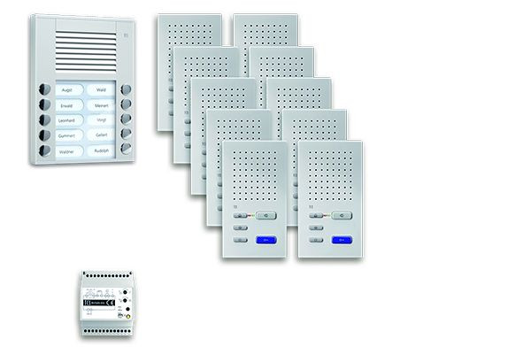 TCS Türkontrollsystem audio:pack AP für 10 Wohneinheiten, mit Außenstation PES 10 Klingeltasten, 10x Freisprecher ISW3030, Steuergerät, PPAF10-EN/02