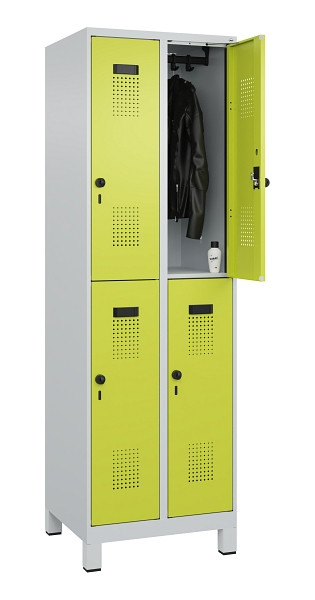 C+P Doppelstöckiger Spind Evolo PLUS, mit Füßen, 4 Fächer, 1950x600x500mm, 7035, Frontfarbe 1108060 RDS Clowngrün, Drehriegel, 049310-20 S10015