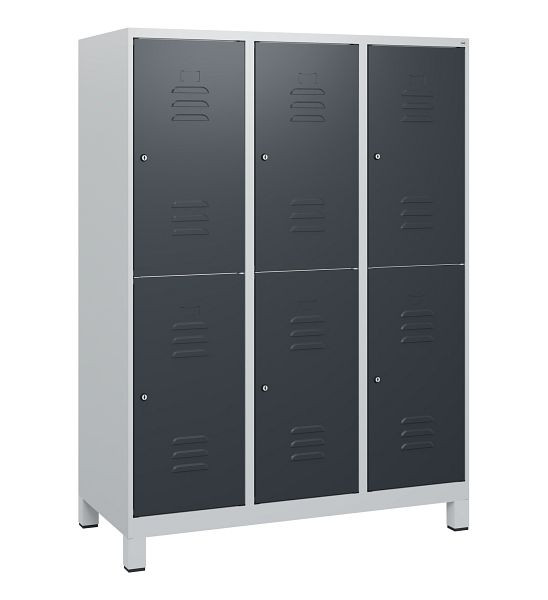 C+P Doppelstöckiger Spind Classic PLUS, Füße, 3 Abteile, 1630x1200x500mm, 7035/7016, Zylinderschlösser, 0803105-32 S10038