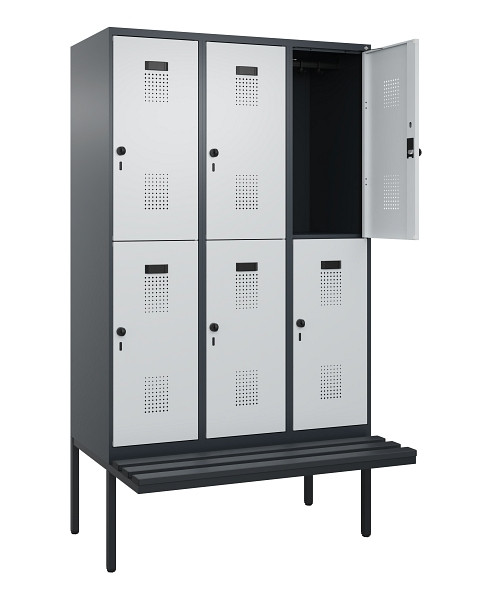 C+P Doppelstock-Spind Evolo PLUS, Bank, 6 Fächer, 2120x1200x815mm, 7016/7035, Drehriegel, Sitzfläche Kunststoff, 0493407-32 S10098