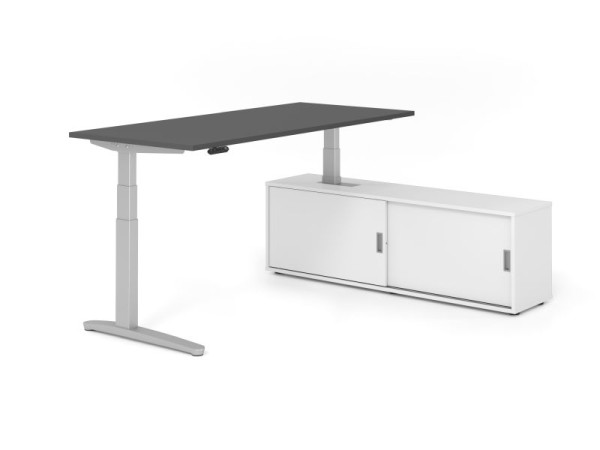 Hammerbacher Schreibtisch XBHM19, 180x80cm, Platte: Graphit, 25mm dick, C-Fuß Gestell Silber, Höhe: 65 - 129 cm, Ahorn, SB/G/S/W/W, VXBHM19SB/G/S/W/W