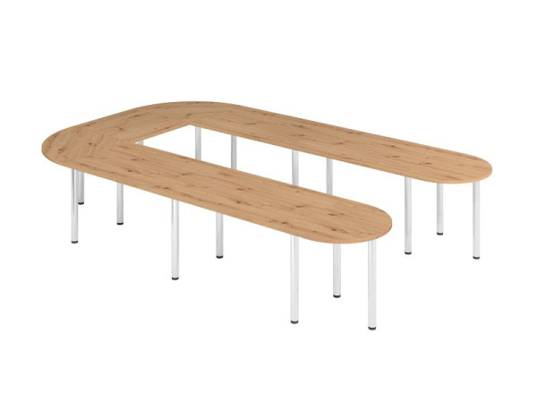 Hammerbacher Tischset K6, Platte: Asteiche, bestehend aus: 4 x VKP12, 1 x VKP08, 2 x VKP91, 2 x VKA60, 16 x VSTFK in Chrom, VSETK6/R/C