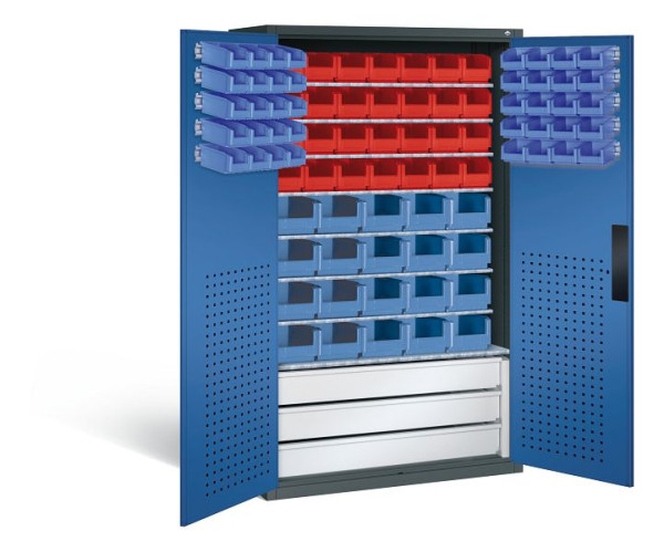 C+P Magazinschrank Serie 13, H1950xB1100xT535mm, Farbe: Anthrazitgrau / Enzianblau, Muldengriff, 130276-67 S10090