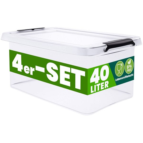 DEUBA Aufbewahrungsbox, VE: 4er-Set 58x39x26cm 40L transparent stapelbar, 997681