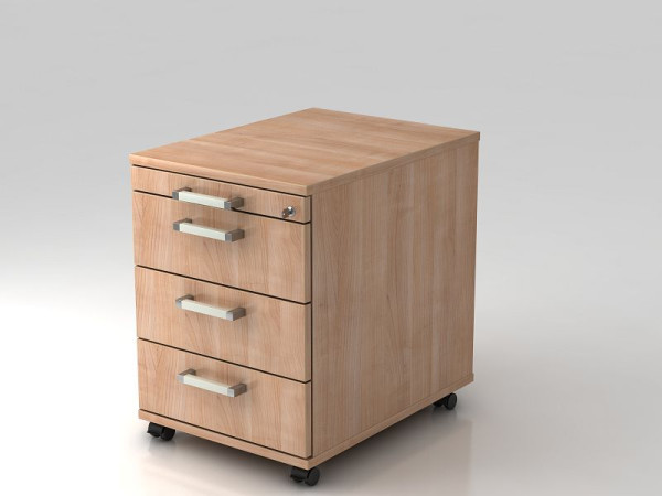 Hammerbacher Rollcontainer 58cm, 3 Schübe, Schloss Chromgriff Nussbaum, 42,8x58x59 cm, 1/3/3/3 HE, VAC30/N/N/CE