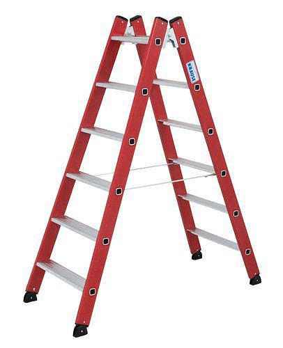 DENIOS Kunststoff-Stufen-Doppelleiter, aus GFK, 2 x 6 Stufen, 257535