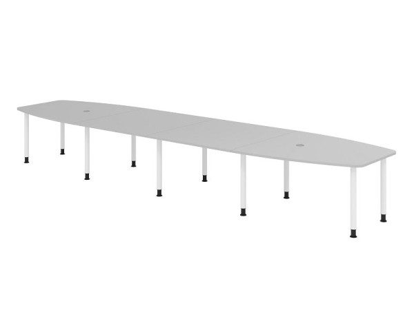 Hammerbacher Konferenztisch KT52C, 520 x 130 cm, Platte: Grau, 25mm dick, Zehn-Fuß-Gestell Weiß, Rundrohr 6 cm, Arbeitshöhe 72-74 cm, VKT52C/5/W