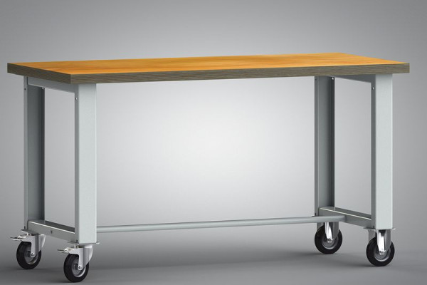 KLW Fahrbare Standard-Werkbank - 1500 x 700 x 840 mm in zerlegter Ausführung mit Buchen-Multiplexplatte 1500 x 700 x 40 mm, WS885N-1500M40-X7000