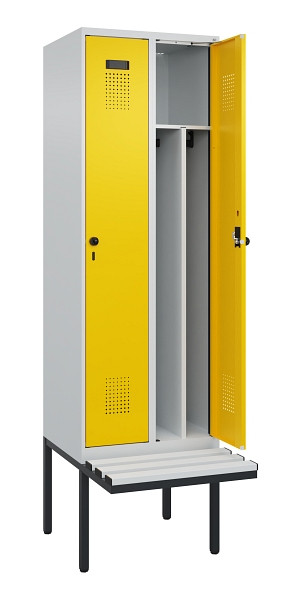 C+P Spind Evolo PLUS, 2 Abteile, 2120x600x815mm, 7035/1023, Drehriegel, Material Sitzfläche Kunststoff, 0490407-20F S10055