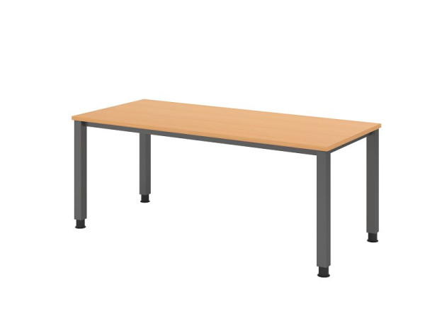 Hammerbacher Schreibtisch QS19, 180 x 80 cm, Platte: Buche, 25 mm dick, 4-Fuß-Gestell in Graphit (ähnlich RAL 7012), Arbeitshöhe 68-83,5 cm, VQS19/6/G
